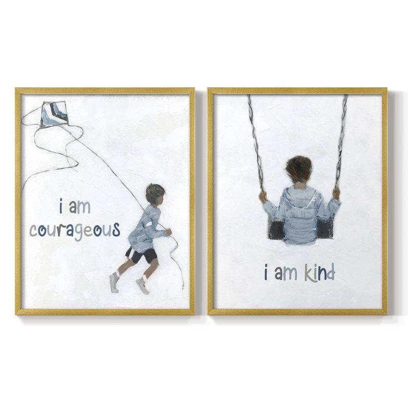 «Boy Flying Kite», reproduction encadrée de qualité supérieure - prêt à être accroché - aucun clou requis - aucun clou requis