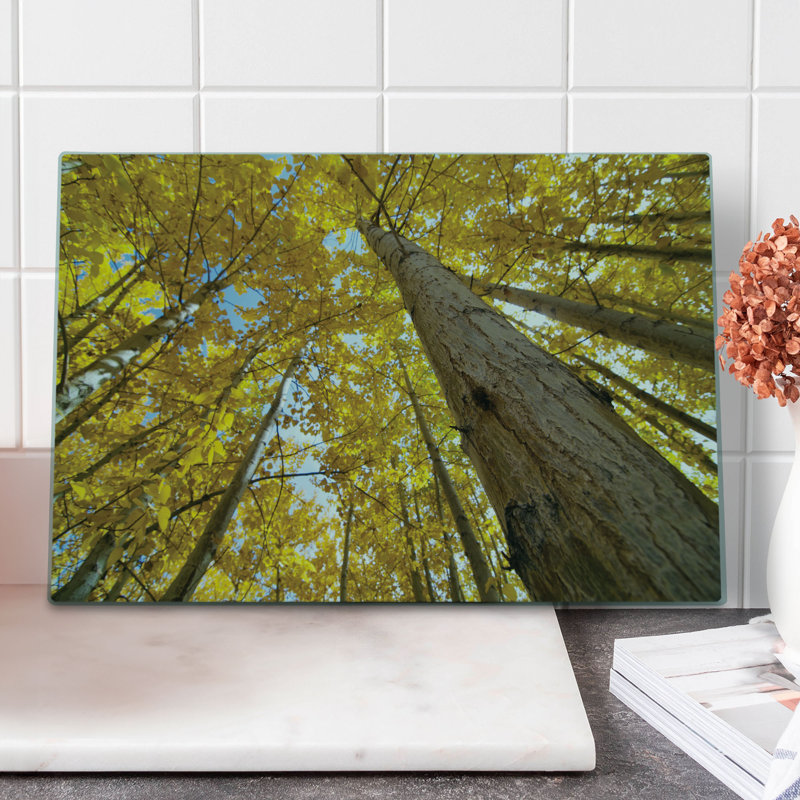 Ambesonne Scenery Cutting Board Large Size Aspen Trees in Forest Yellow
