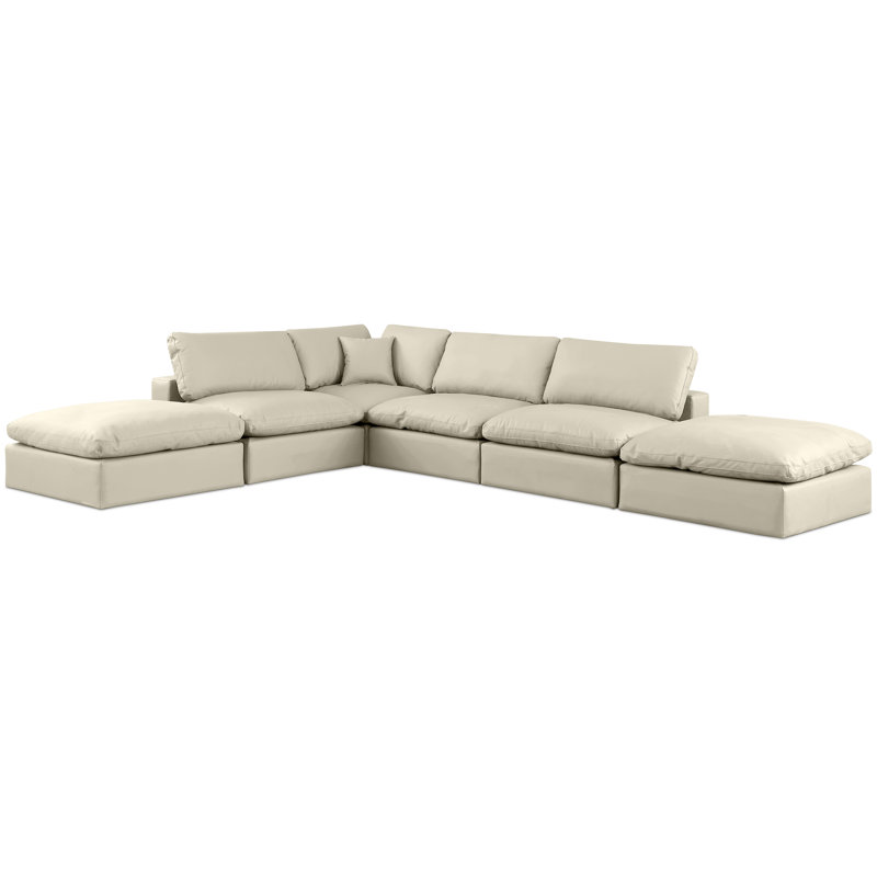 Hulon 160'' Faux Leather Modular Sofa, Cream Vegan Leather