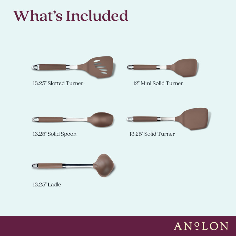 Anolon Tools And Gadgets Suregrip Nonstick Kitchen / Cooking Utensil Set, 5 Piece, Bronze