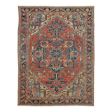 Antique Heriz Rug With Geometric Medallion In Red & Blue - Rug & Kilim