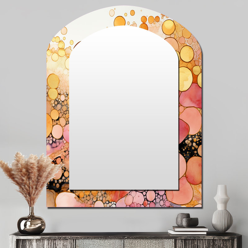 «Escape To Serenity», aquarelle or rose II - miroir mural décoratif géométrique asymétrique, 43 po x 33 po