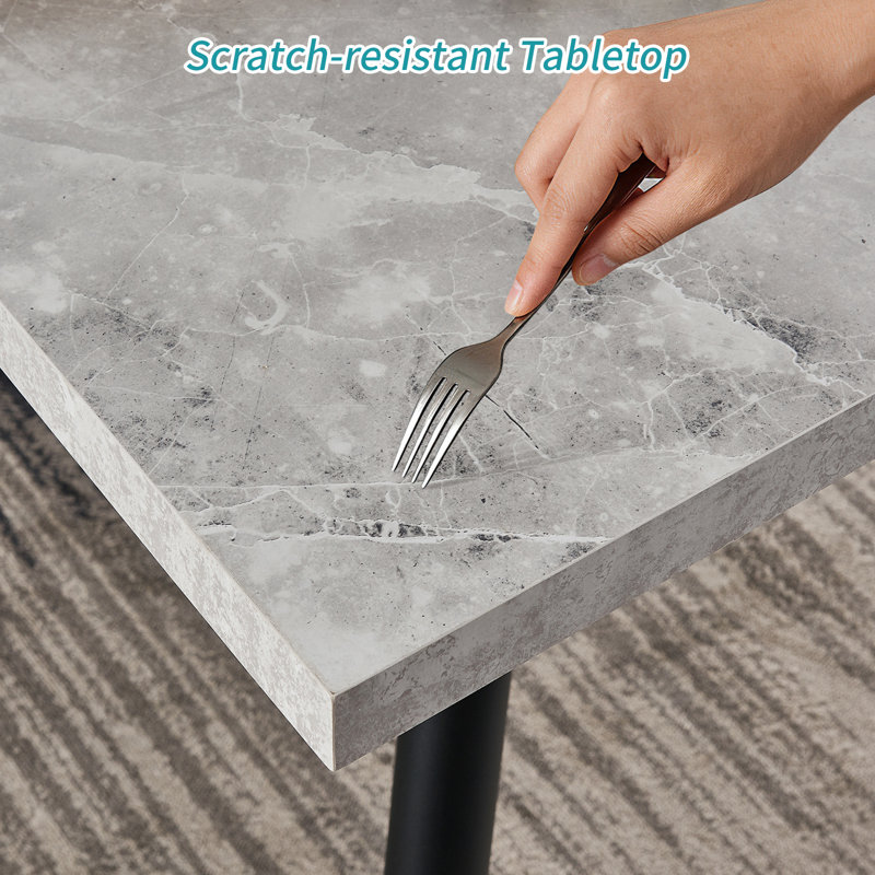 120/150cm Rectangular Modern Dining Table with Angled Metal Legs , 76cm H x 120cm L x 70cm W, Grey