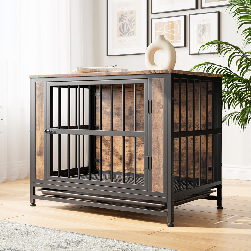 Cage pour chien rustique brun avec repose-pieds réglable et portes doubles pour chiens de taille moyenne / petite