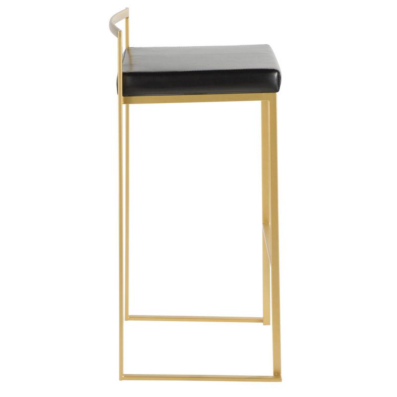 Fuji Contemporary-Glam Barstool In Gold With Black Faux Leather By Lumisource - Set Of 2, Black