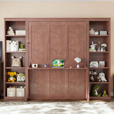 Grand lit escamotable avec bureau et tablettes