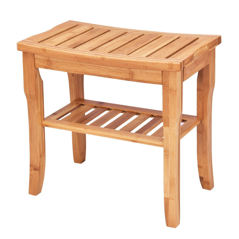 Bamboo Shower Bench Seat with Storage Shelf