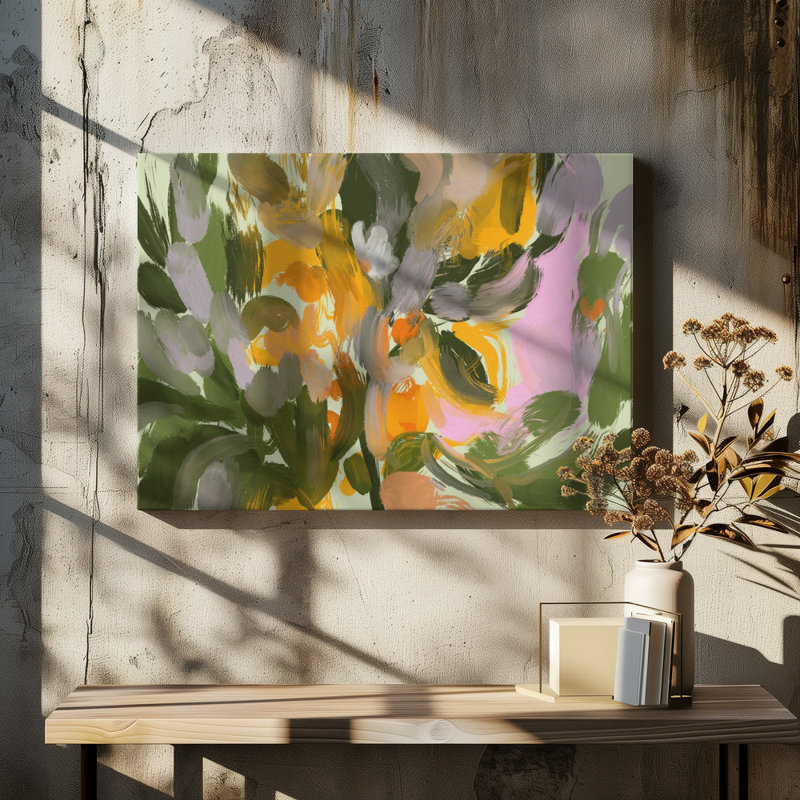 Vibrant Abstract Flowers by Josie George — Botanical Wall Art, Tan, 24 × 16, Framed Print
