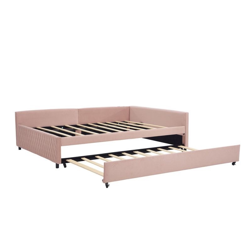 Structure de lit de jour en velours avec lit gigogne simple pour chambre à coucher et salon, Rose