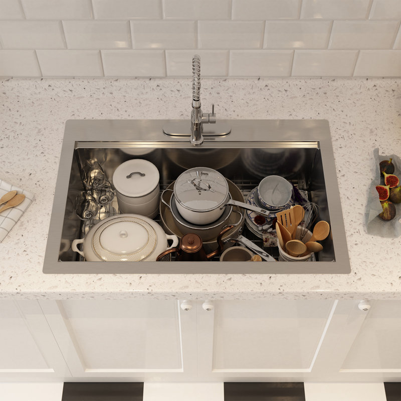 33'' Brushed Stainless Steel Single Bowl Workstation Kitchen Sink