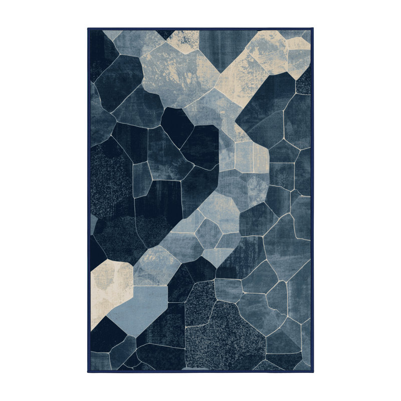 Tapis bleu moderne et contemporain lavable à la machine Pauleta, 2 x 5