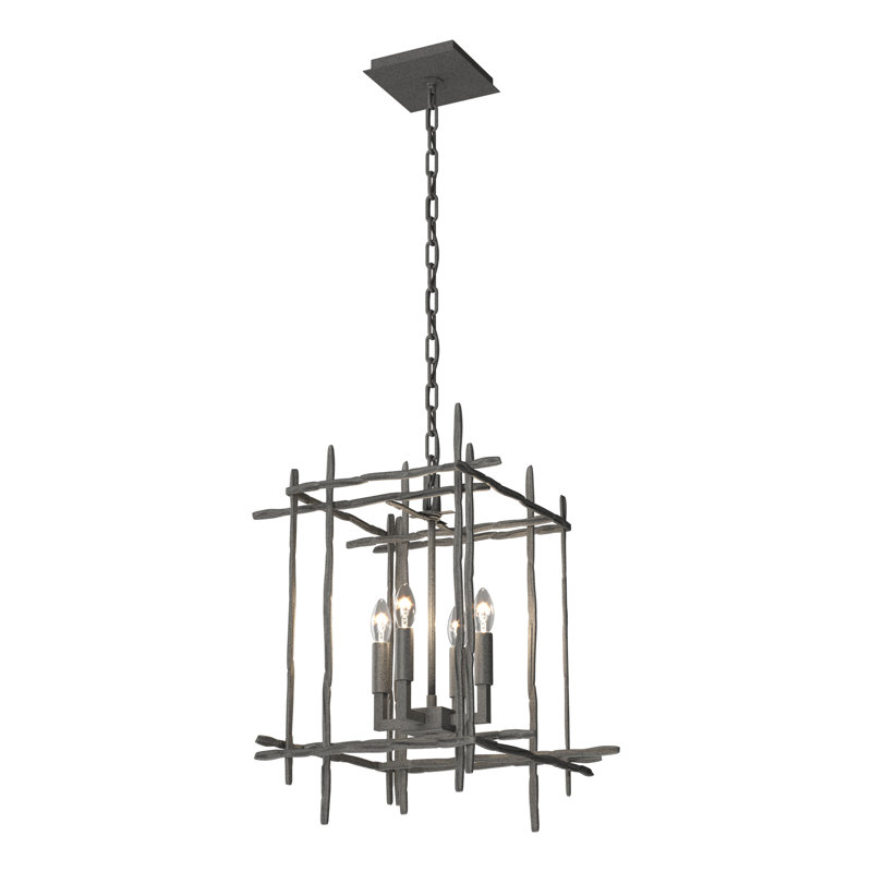 Lustre rectangulaire à 4 lumières Tura, Petit, Fer naturel
