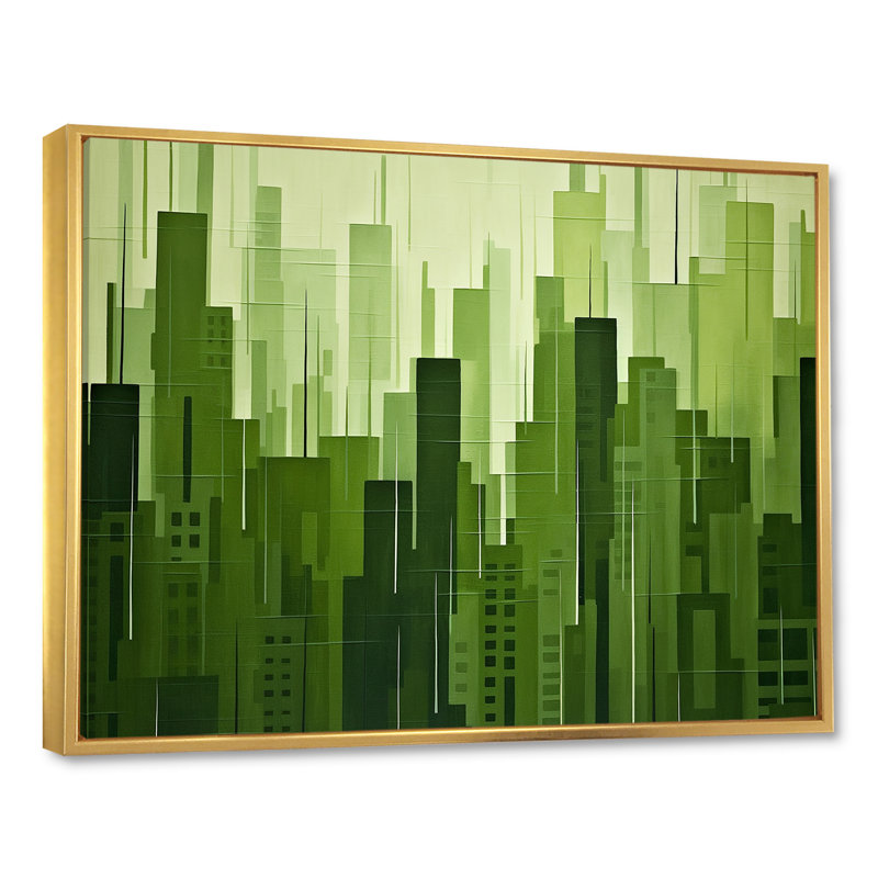 «Fern Facades Skyscraper Horizon», reproduction sur toile, Cadre flottant doré, H 16 po x l 32 po
