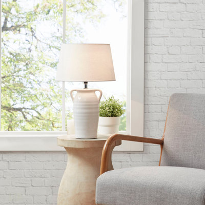 Lampe de table en céramique avec poignées, base en forme de vase en céramique, lampe de table