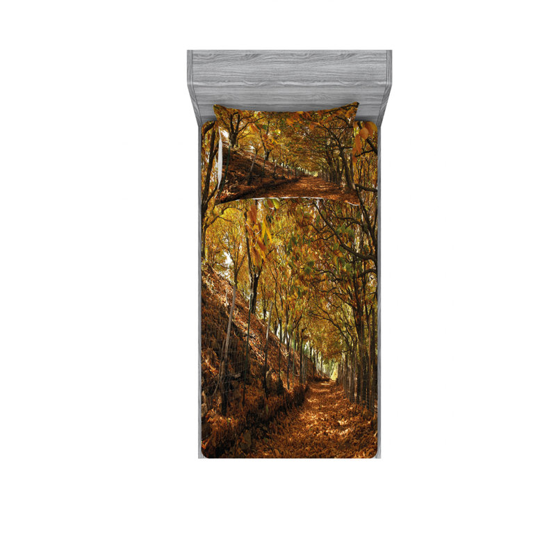 Ensemble de draps à feuilles caduques Autumn Foliage Forest, Ensemble de draps pour lit simple TG avec drap-hou
