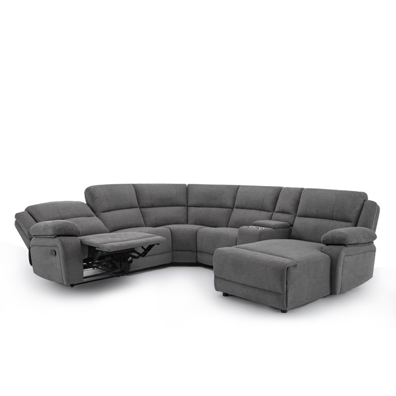 Resel 5 Seater Fabric Reclining Corner Sofa , Dark Grey