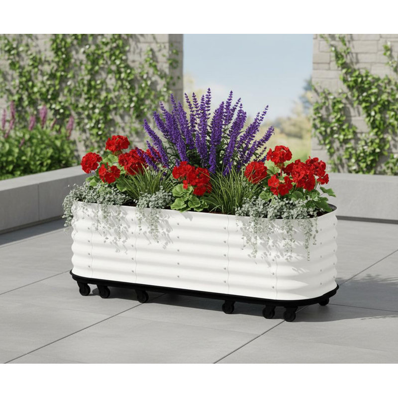 Lit de jardin surélevé à auto-arrosage, avec roues verrouillables et réservoir d'eau, 19.7" H x 94.5" W x 23.6" D, White