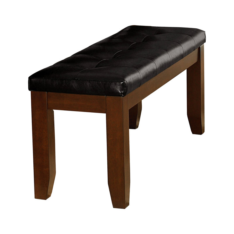 6.5 In. Height Package Dark Oak Finish Wooden Bench With Faux Leather Upholstery Seat For Inviting Dining Room