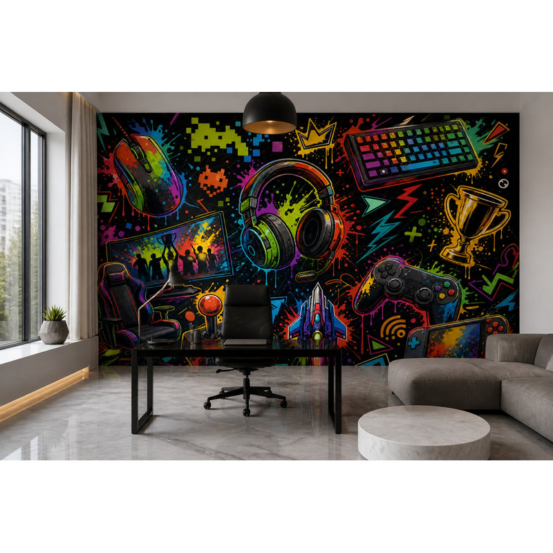 Papier peint Gaming, 140 po x 108 po, Peler et coller