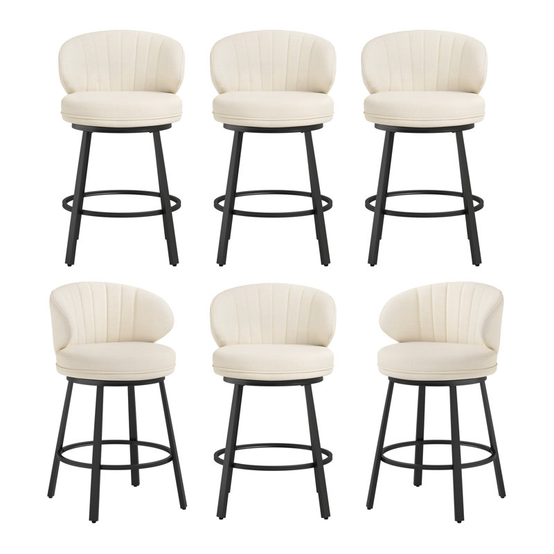 Tabourets de bar pivotants modernes avec structure en métal, Lin clair, 6