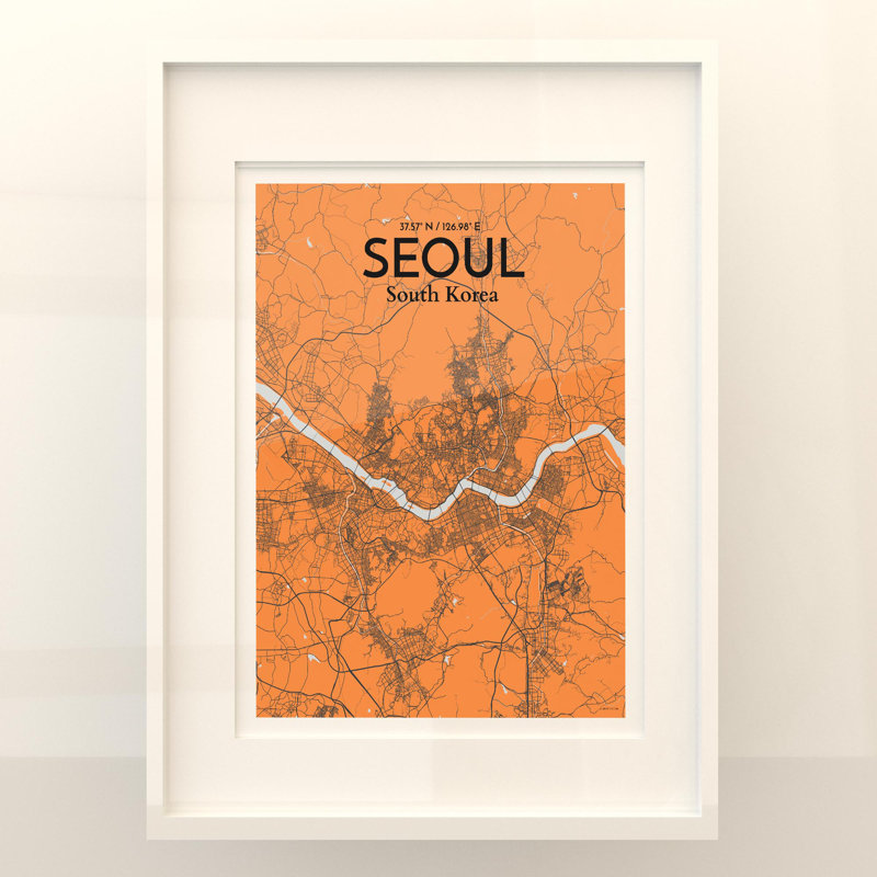 Seoul City Map In Orange - No Frame Print, 24cm H x 18cm W x 0.05cm D