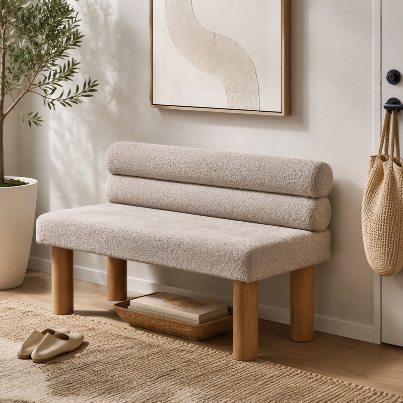 Mobilier de salle à manger rembourré Boucle, Gris clair / naturel