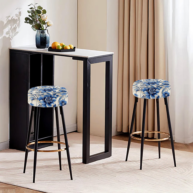 Ensemble de 2 tabourets de bar en filigrane de style victorien bleu cobalt