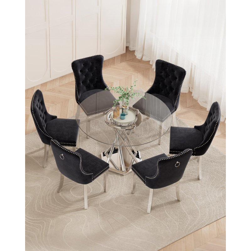 Ensemble de table de salle à manger 47,2 po pour 6 personnes, Noir / argenté, Argent argent