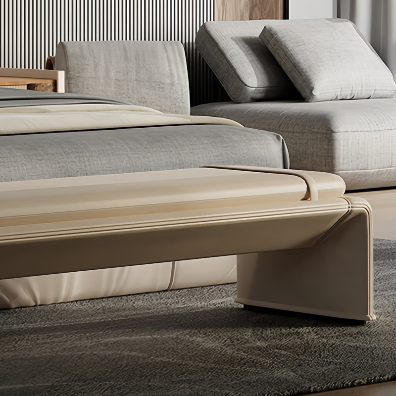Banc rembourré en cuir Lauriann, Blanc cassé