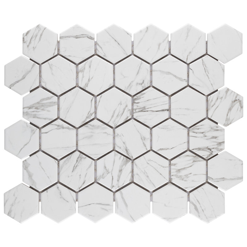 Flo 2" Hex White 11-1/8 in. x 12-5/8 in. Porcelain Mosaic Tile