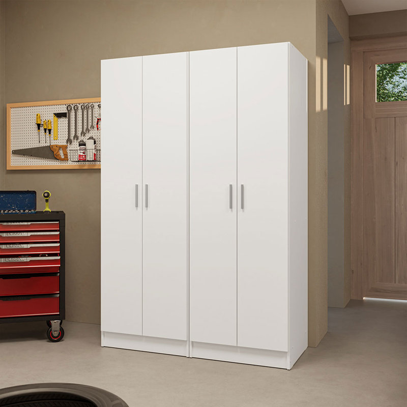  Garage Storage Cabinet Set 4 Doors 8 Utility Shelves 47"L Wooden Organization Unit for Garage and Tools 6 Adjustable Shelves Anti Tipping - White