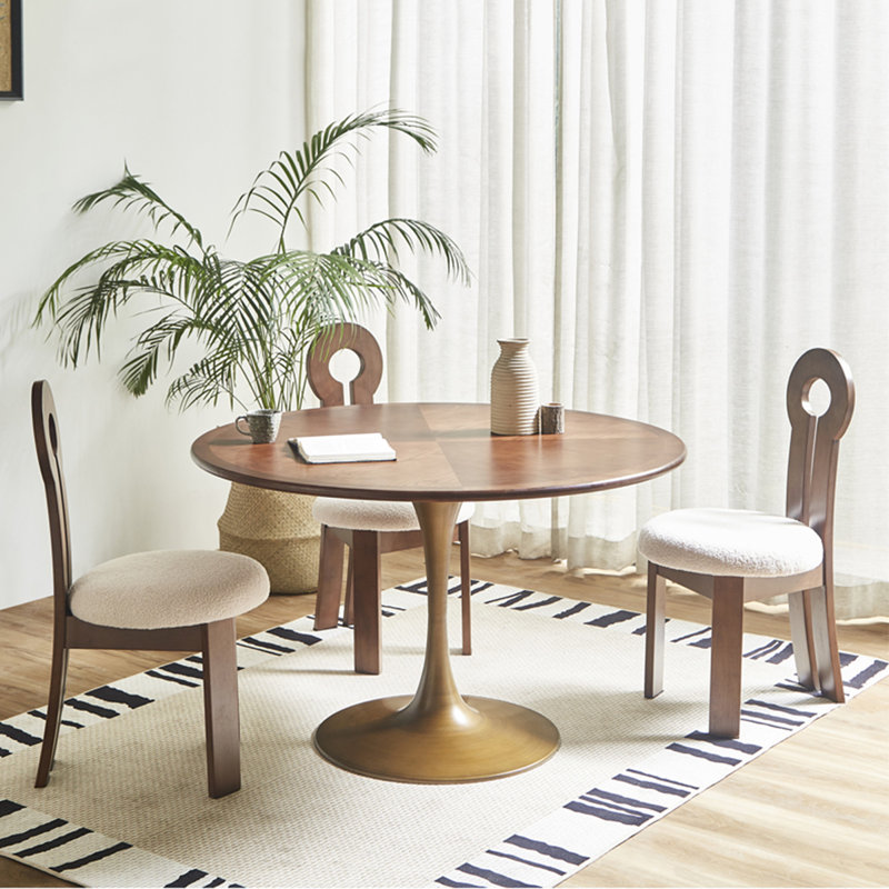 Walnut Round Solid Wood Dining table, 29.53"H x 43.31"L x 43.31"W