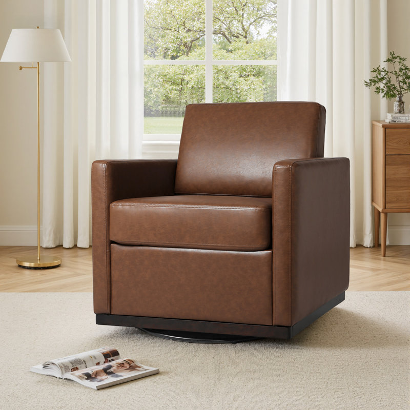 Fauteuil rembourré pivotant, Similicuir café