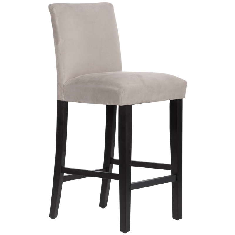Tabouret de bar et de comptoir Hadrien, Tabouret de bar (siège d'une hauteur de 31 po), Bois noir, Lin bleu marine classique