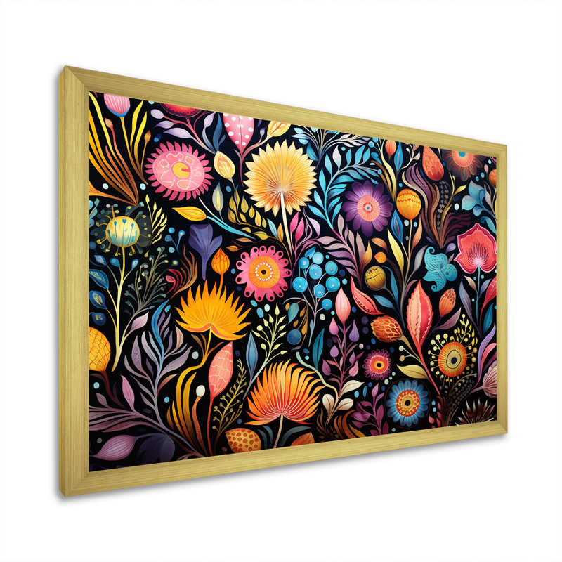 Motif Coral Marine Treasures - art corail, Cadre doré à coins fermés, H 24 po x l 32 po x P 1 po