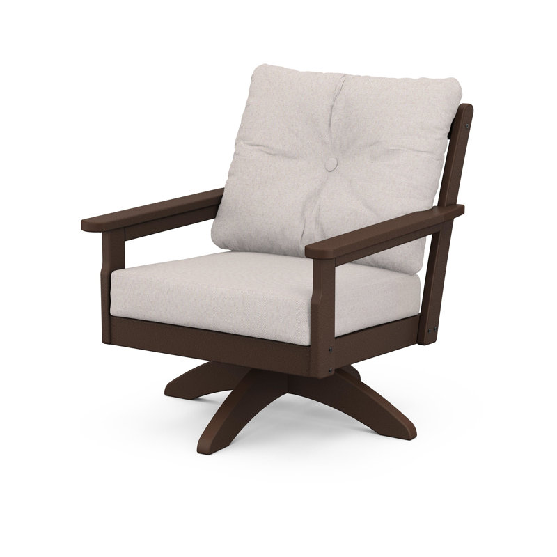 Chaise pivotante à assise profonde Lakeside Vineyard, Toile de jute sable, Acajou