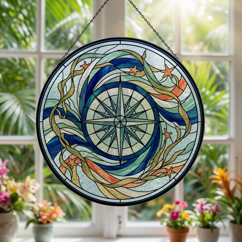 Vitrail Compass Rose, H 7,8 po