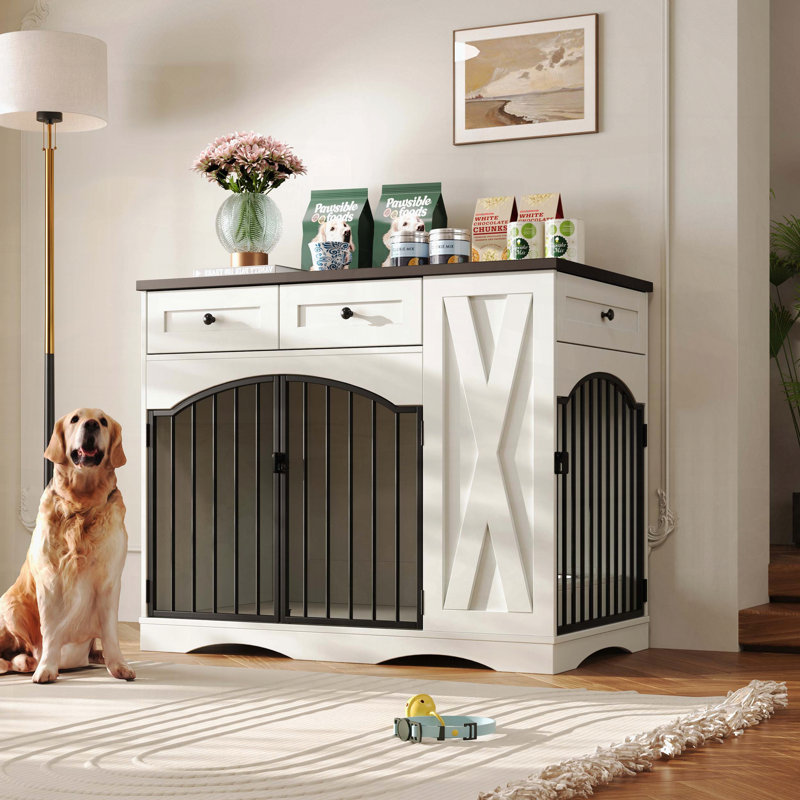 Meuble de rangement pour chien de ferme avec 3 tiroirs, mangeoire amovible, pour chiens moyens / grands
