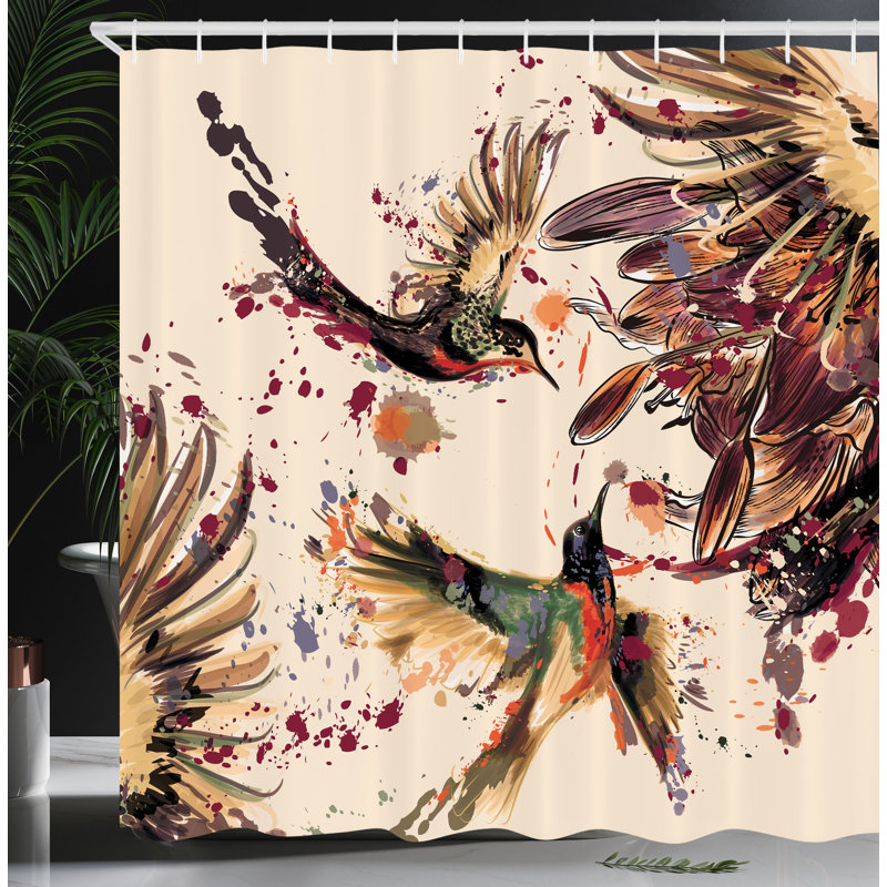 Ensemble de rideau de douche et crochets Hummingbird, H 75 po x l 69 po, Chameau pâle
