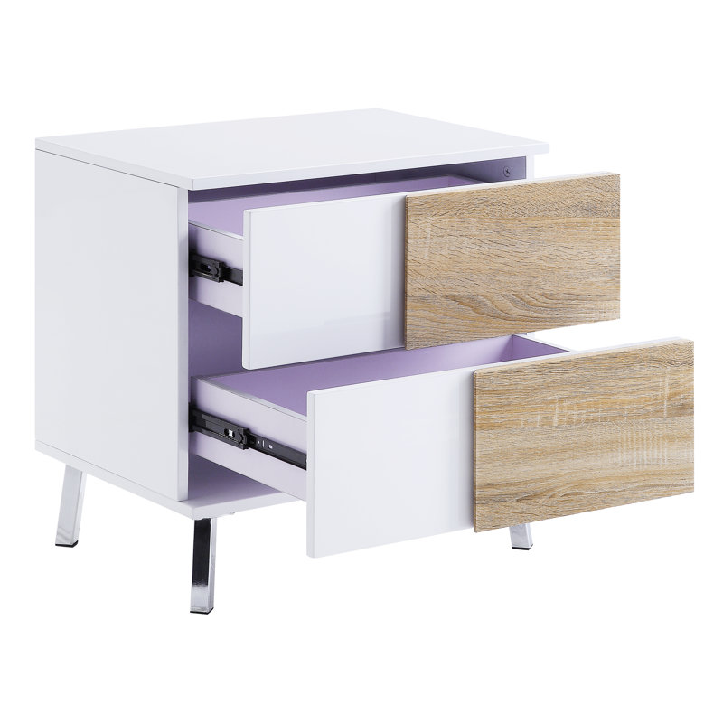 Halcomb Contemporary Rectangular 2-Drawer End Table with Storage in White