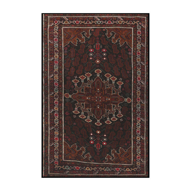 Tapis traditionnel mehroon/noir/crème, Rectangle 7 pi x 9 pi