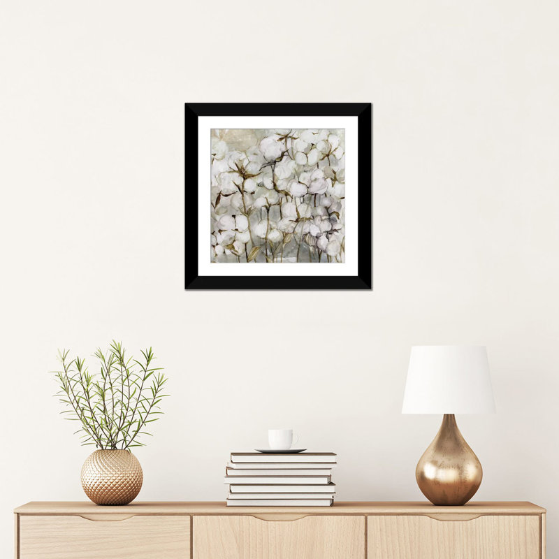 «Cotton Field», reproduction sur toile, H 16 po x l 16 po x P 1 po, Papier d'art encadré noir, Blanc