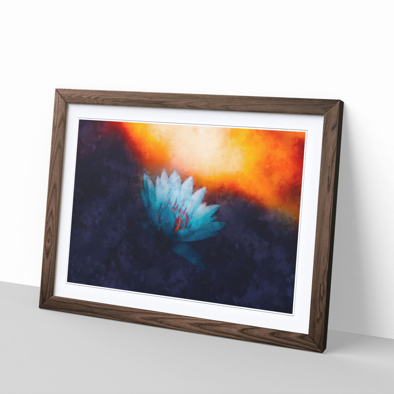 Lotus Flower - Picture Frame Graphic Art Print, 33cm H x 45cm W x 2cm D, Walnut Framed