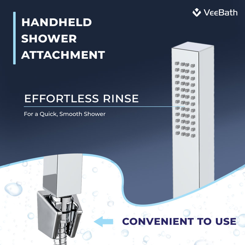 VeeBath Kinross Square Waterfall Bath Shower Mixer Filler Tap, Shower - Chrome