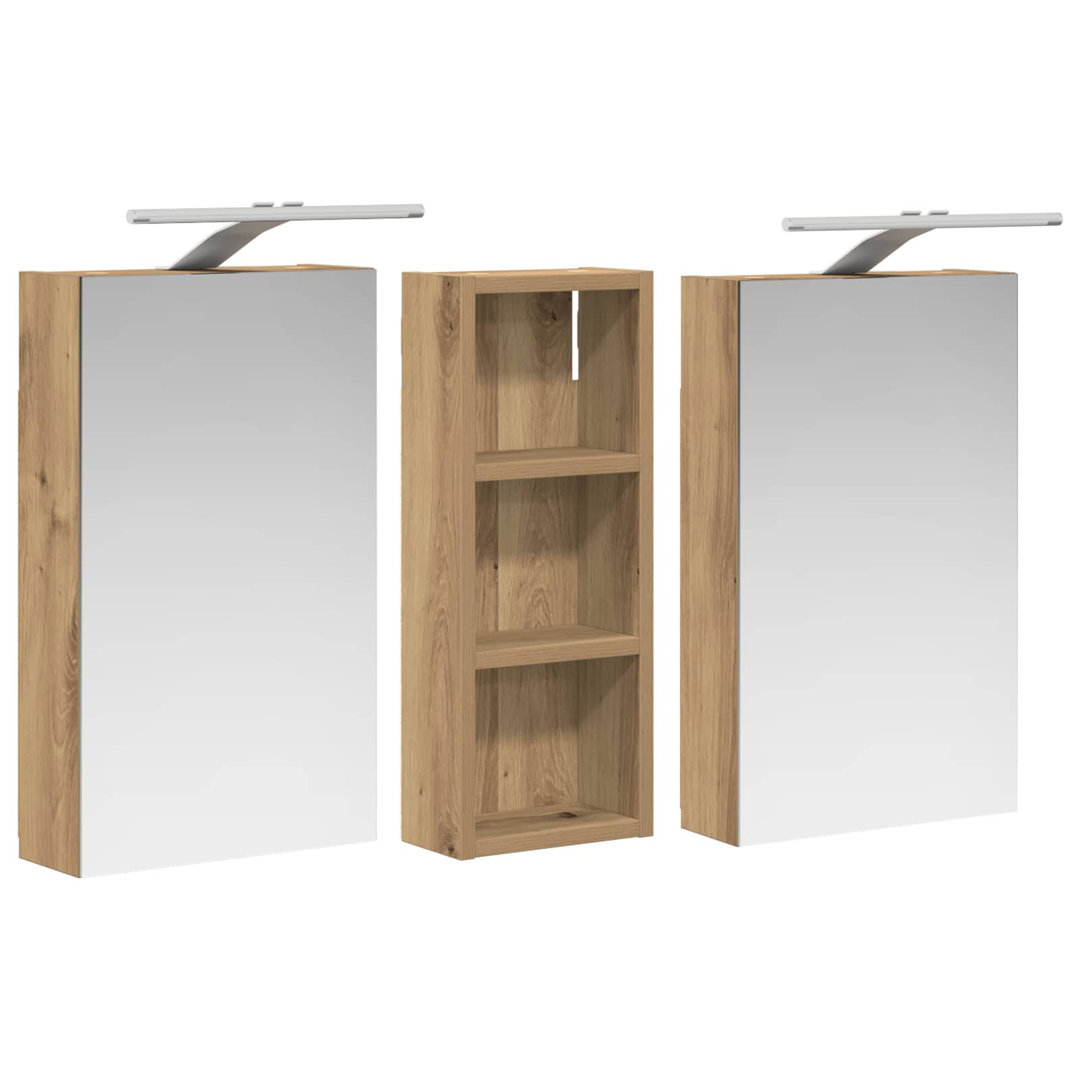 Bathroom Cabinet Set With LED Strip Lights Engineered Wood Shelving