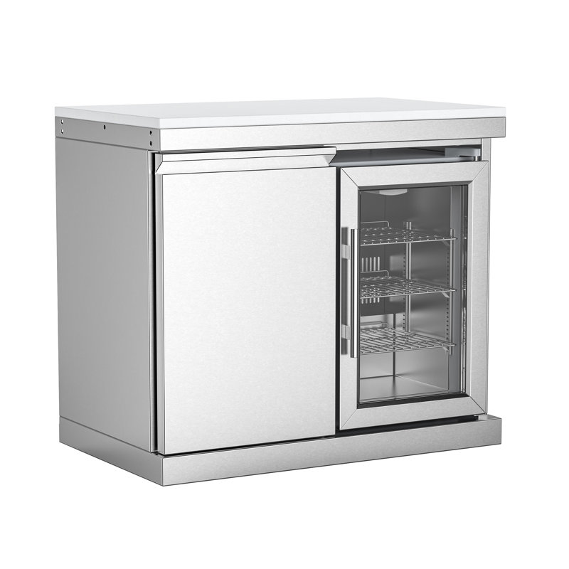 SERA C 304 Stainless Steel Outdoor Refrigerator Combination Cabinet with White Quartz Countertop, Storage Door, Wheels, 2.4 Cu. Ft. Capacity