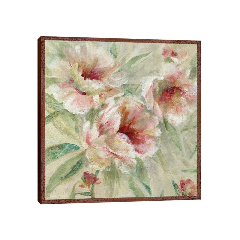 Peony Garden I by Carol Robinson - Painting on Canvas, 93.98 cm H x 93.98 cm W, Classic Brown Wood Framed