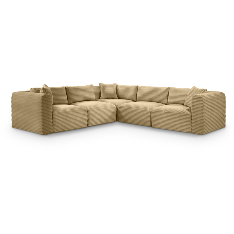 Canapé modulaire en L Carmean Performance, Velours côtelé texturé Camel, 2 sans accoudoirs, 3 en coin