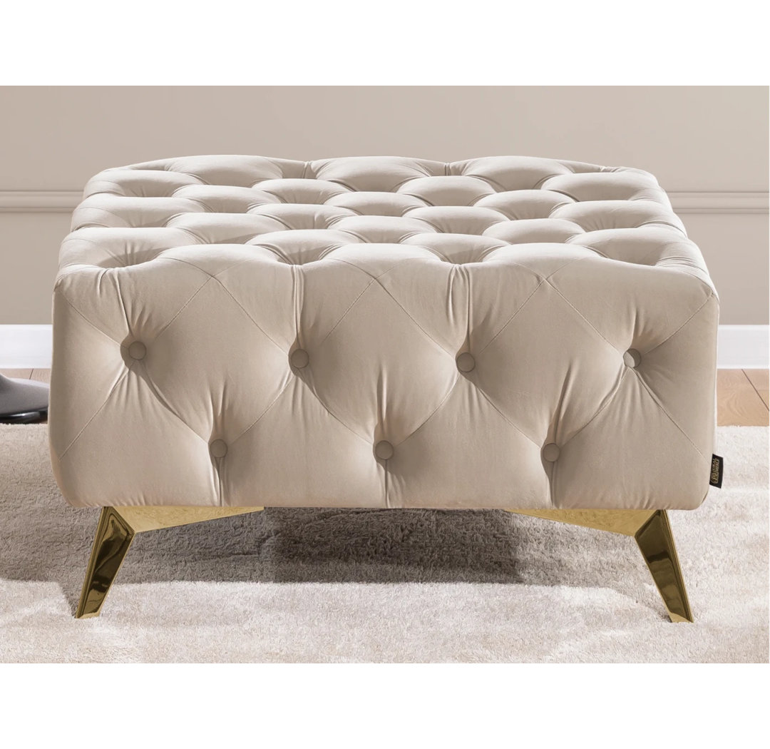 Whitby 80cm Wide Velvet Tufted Square No Pattern Footstool Ottoman