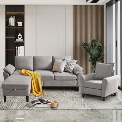 Ensemble de salon 3 pièces avec canapé et chaise de rangement Lezley